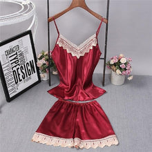 Load image into Gallery viewer, Red Women Lace Kimono Robe Set Lady Satin Bathrobe Bride Bridesmaid Wedding Robe Dress Gown Sexy Nightgown Sleepwear M L XL
