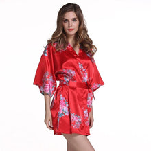 Load image into Gallery viewer, Red Plus Size Chinese Women&#39;s Satin Nightgown Short Robe Gown New Style Kimono Bathrobe Sexy Floral Night Dress Sleepwear M48