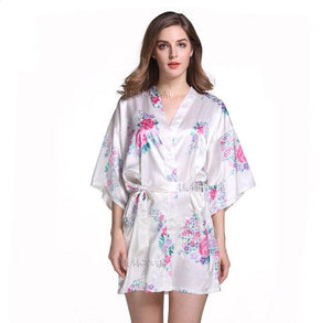 Red Plus Size Chinese Women's Satin Nightgown Short Robe Gown New Style Kimono Bathrobe Sexy Floral Night Dress Sleepwear M48