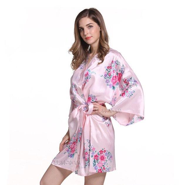 Red Plus Size Chinese Women's Satin Nightgown Short Robe Gown New Style Kimono Bathrobe Sexy Floral Night Dress Sleepwear M48
