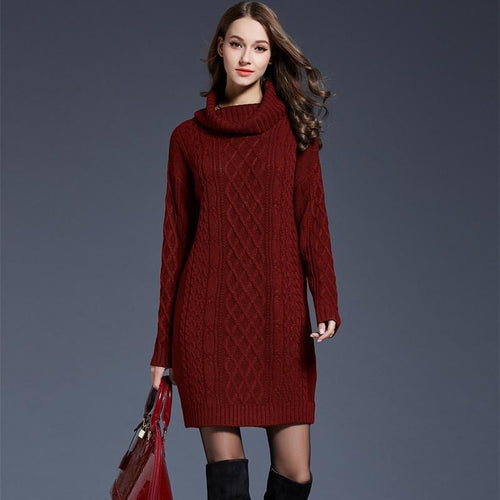 2018 Women Fashion Turtleneck Thick Sweater Dresses Plus Size Casual Sexy Knitted Cotton Autumn Winter Dress Vestidos
