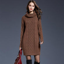 Load image into Gallery viewer, 2018 Women Fashion Turtleneck Thick Sweater Dresses Plus Size Casual Sexy Knitted Cotton Autumn Winter Dress Vestidos