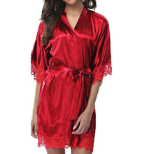 Load image into Gallery viewer, Women Sexy Wedding Dress Gown Short Ice Silk Bride Robe Lace Kimono Nightwear Red White Black 3 Colors S-2XL