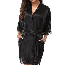 Load image into Gallery viewer, Women Sexy Wedding Dress Gown Short Ice Silk Bride Robe Lace Kimono Nightwear Red White Black 3 Colors S-2XL