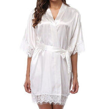 Load image into Gallery viewer, Women Sexy Wedding Dress Gown Short Ice Silk Bride Robe Lace Kimono Nightwear Red White Black 3 Colors S-2XL