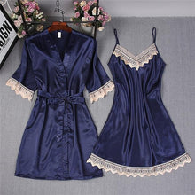 Load image into Gallery viewer, Red Women Lace Kimono Robe Set Lady Satin Bathrobe Bride Bridesmaid Wedding Robe Dress Gown Sexy Nightgown Sleepwear M L XL